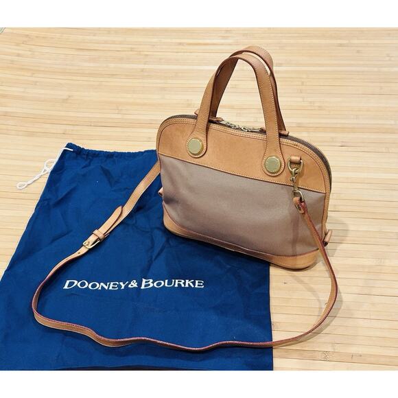 Vtg Dooney & Bourke Cabriolet Canvas Vacchetta Leather Domed Satchel & Dust Bag - Picture 2 of 16